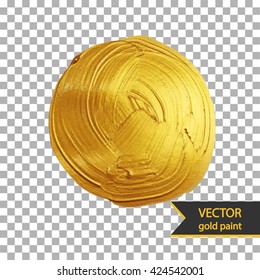 Gold metallic shimmering brush circle. Artistic  design element.  