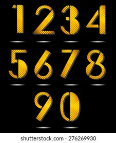 Gold metallic shiny numbers on black background.
