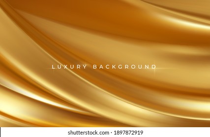 Gold metallische Seide fließend Welle luxuriösen modischen Hintergrund. Hintergrund für Präsentation, Broschüre, Broschüre, Poster. Vektorgrafik EPS10