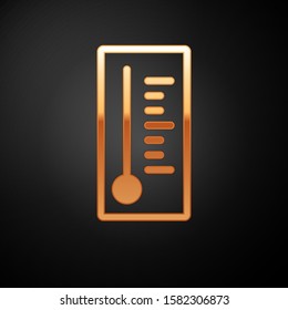 Gold Meteorology thermometer measuring heat and cold icon isolated on black background. Thermometer equipment showing hot or cold weather.  Vector Illustration