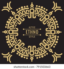 Gold mexican tribal frame design - ethno atzec style ornament. Vector illustration