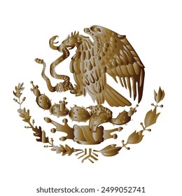 Oro México escudo de armas Vector silueta ilustración aislada. Sello emblema nacional. Escudo de armas de México con forma de sombra dorada. Águila patriótica con serpiente sonajera en pico. Pájaro orgulloso patriota.