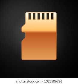 Gold Micro SD memory card icon isolated on black background. Vector Illustration