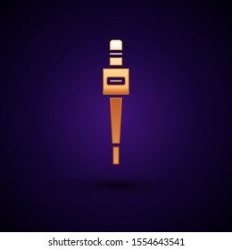 Gold Microphone icon isolated on dark blue background. On air radio mic microphone. Speaker sign.  Vector Illustration