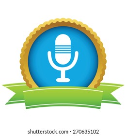 Gold microphone logo on a white background. Vector illustration