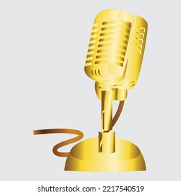 Gold Microphone Vector Illustration. Retro Microphone Vocal Radio Equipment Vector.