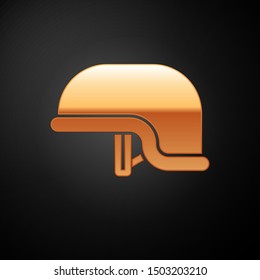Gold Military helmet icon isolated on black background. Army hat symbol of defense and protect. Protective hat.  Vector Illustration