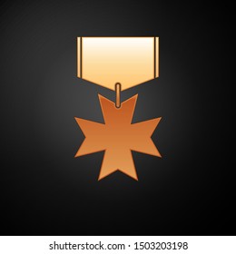 Gold Military reward medal icon isolated on black background. Army sign.  Vector Illustration