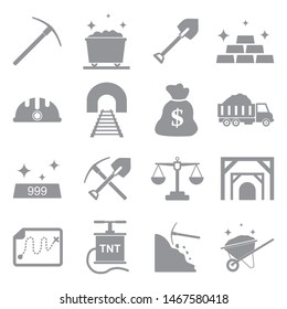 Gold Mine Icons. Gray Flat Design. Vector Illustration.