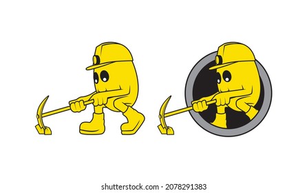 Gold miner mascot cartoon character design illustration , suitable for your design needs, logo, illustration, animation, etc.