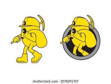 Gold Miner Mascot Cartoon Character Design Illustration , Suitable For Your Design Needs, Logo, Illustration, Animation, Etc.