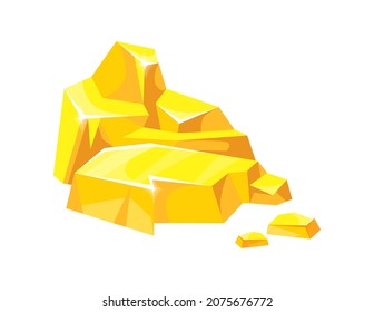 Gold miner nuggets. Metall mine, pile jewels minings, cartoon vector icon isolated on white background