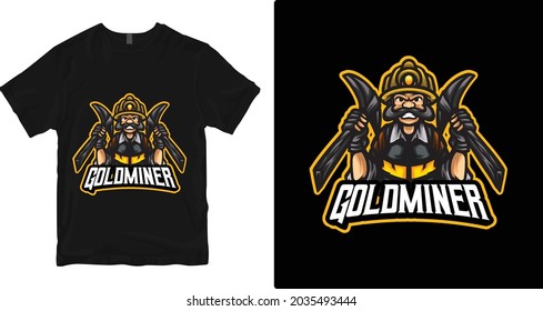 gold miner t-shirt design. Vector print, typography, Halloween, poster, print, emblem. Global swatches.