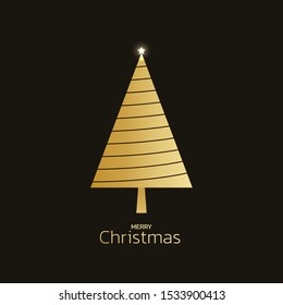 Gold minimal Christmas holiday tree background design. Vector illustration. 
