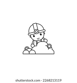 Minería de oro Icono de contorno blanco negro, logotipo e ilustración linda Vector