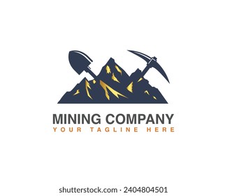 Gold Mining Company Vector Illustration. Mountain Gold Mining Creative Vector Logo Design Concept. 