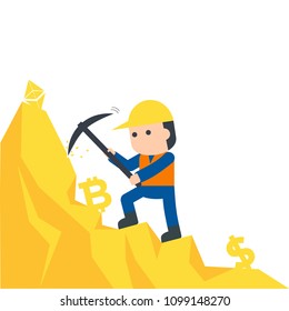 Gold Mining Dollar Bitcoin Ethereum Icon Flat Illustration