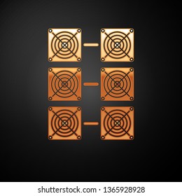 Gold Mining farm icon isolated on black background. Cryptocurrency mining, blockchain technology, bitcoin, digital money market, cryptocoin wallet. Vector Illustration