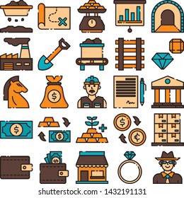 Gold mining icons pack. Isolated gold mining symbols collection. Graphic icons element