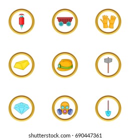 Gold mining icons set. Cartoon set of 9 gold mining vector icons for web isolated on white background