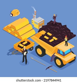 Gold mining industry isometric 3d flat vector illustration concept for banner, website, landing page, ads, flyer template, etc