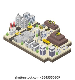 Gold mining industry isometric on white background