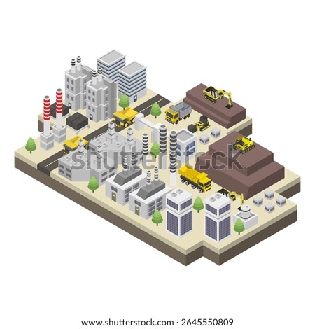Gold mining industry isometric on white background