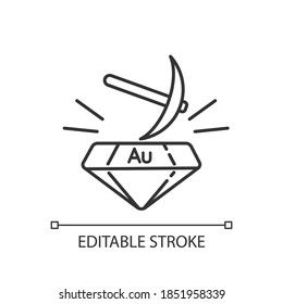 Gold mining linear icon. Heavy industrial production. Brilliant for economic value. Thin line customizable illustration. Contour symbol. Vector isolated outline drawing. Editable stroke