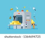 Gold mining with tiny people illustration. Wealth, prosperity, finance and golden technology illustration. Suitable for hero image, poster, and educational purpose.