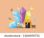 Gold mining with tiny people illustration. Wealth, prosperity, finance and golden technology illustration. Suitable for hero image, poster, and educational purpose.