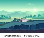 Gold mining vintage illustration. Wild nature at sunset. vector illustration for your application