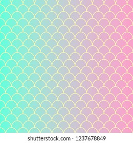 Gold with mint and pink gradient Mermaid tail pattern. Fish scale texture. Square background for invitation, textile design, wrapping paper, swimwear or wallpaper. 