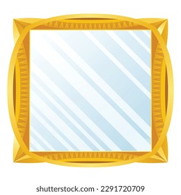 Gold mirror. Decorative vintage wall mirror, old fashion decor mirrored frame. Reflective mirror surface in golden frame. Fashioned rectangular ornate interior object, vector illustration