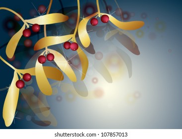 Gold Mistletoe with red berries / Christmas flower like jewel