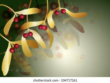 Gold Mistletoe with ruby berry / Christmas flower like jewel