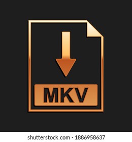Icono de documento de archivo MKV dorado. Descargar icono del botón MKV aislado en el fondo negro. Estilo de sombra larga. Vector.