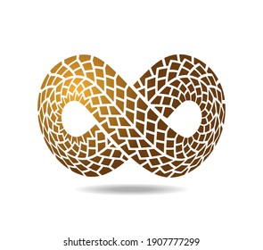 Gold Mobius Loop Made Of Gold Tire Track. Located On The Sphere. Skin Of Snake. Infinity Loop. Road Junction