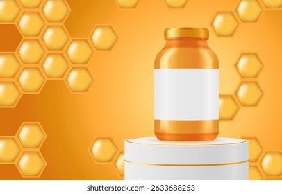 Gold Mock Up Honey Bottle with Golden Background
