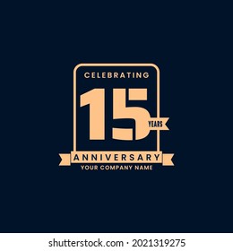 Gold modern 15 year anniversary logo. birthday. Celebration. Celebrating. element. Tape