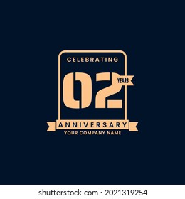 Gold modern 2 year anniversary logo. birthday. Celebration. Celebrating. element. Tape