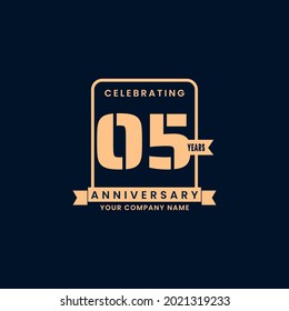 Gold modern 5 year anniversary logo. birthday. Celebration. Celebrating. element. Tape