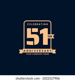 Gold modern 51 year anniversary logo. birthday. Celebration. Celebrating. element. Tape