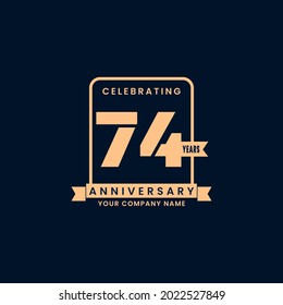 Gold modern 74 year anniversary logo. birthday. Celebration. Celebrating. element. Tape