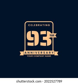 Gold modern 93 year anniversary logo. birthday. Celebration. Celebrating. element. Tape