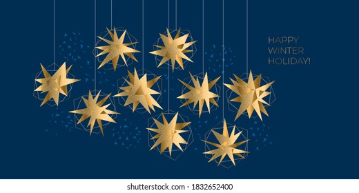 Gold modern christmas abstract stars light elegant geometric header. Lux and business vibes laconic xmas design element for card, header, invitation, poster, social media, post publication.
