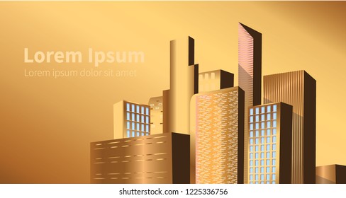Gold Modern City Skyline vector. Golden gradient background. Urban golden landscape in flat style banner. Cityscape gradient illustration. Vector illustration