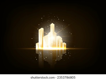 Gold Modern City Skyline vector on a dark background. Vector illustration