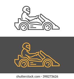 Gold modern icon go kart. Vector symbol of karting. Modern silhouette kart racer.