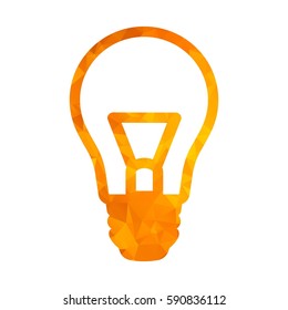 Gold modern polygonal icon for business. Triangle lamp. Idea concept. Flat vector cartoon illustration. Objects isolated on a white background.