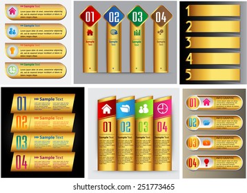gold modern text box template for website computer graphic and internet, numbers. Set of color frames for text or quotes. brochure. 